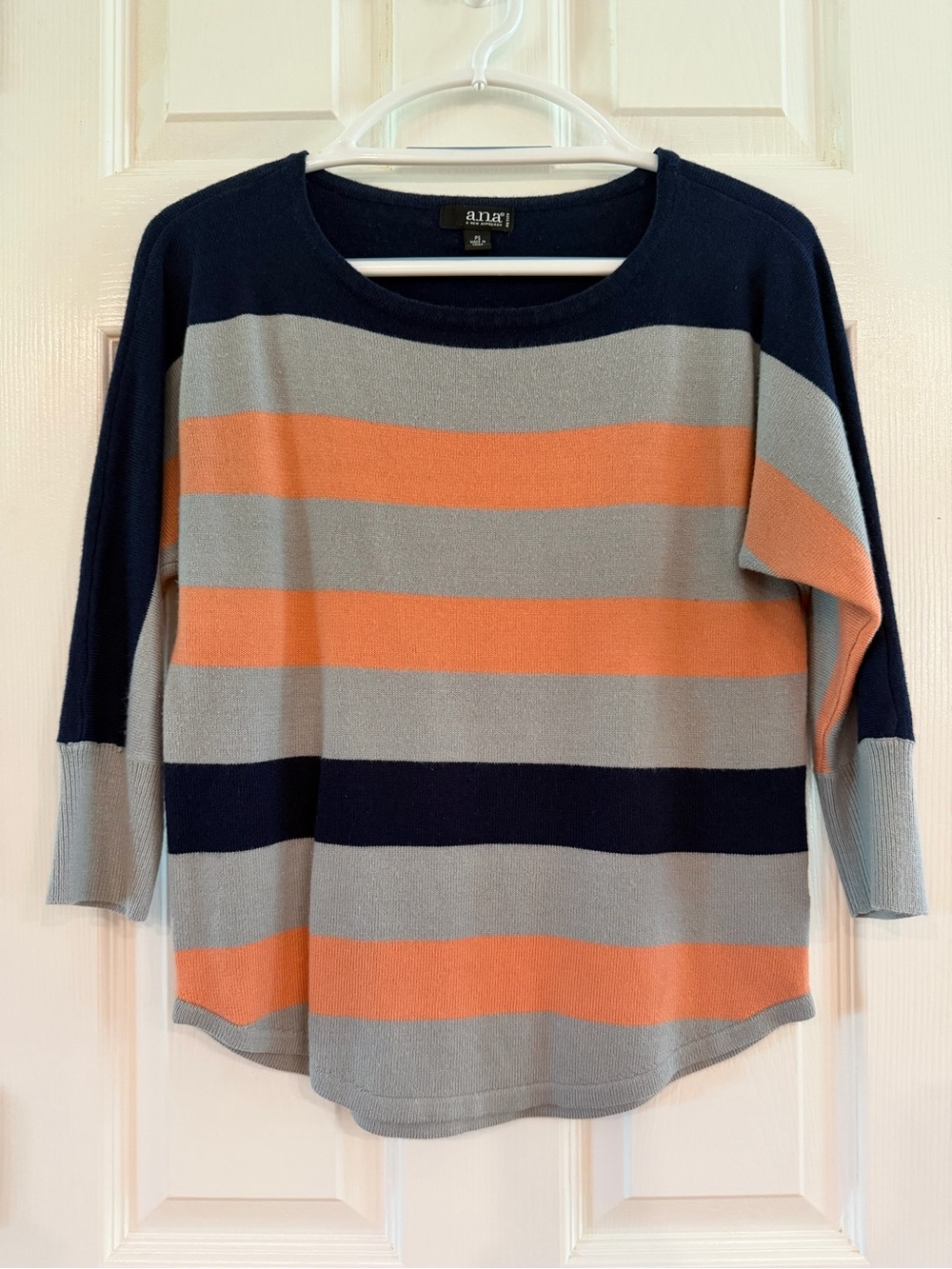 a.n.a Navy, Gray & Coral Wide-Stripe Scoopneck Sweater